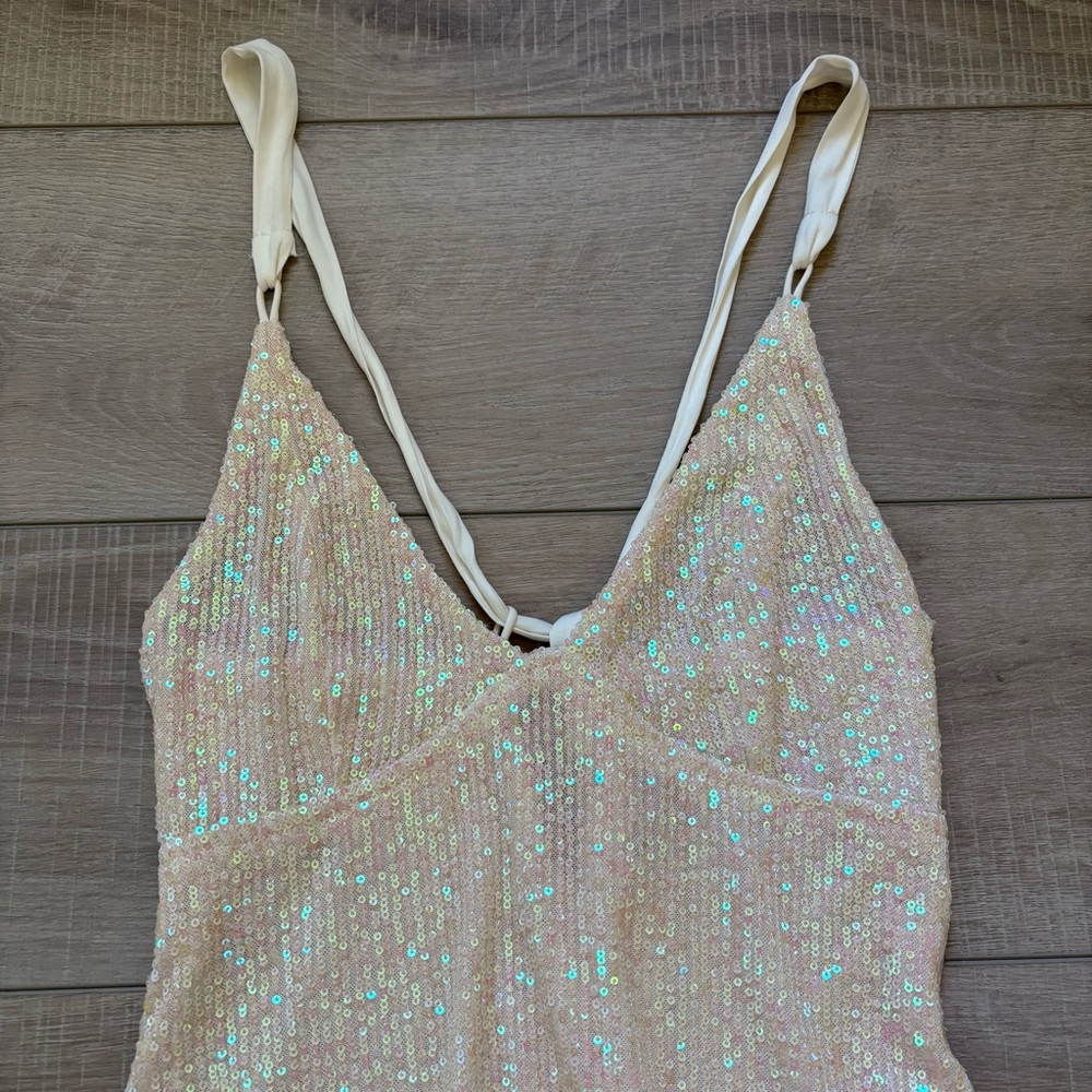Free People Gold Rush Mini Dress in Icicle Pearl - Picture 3 of 13